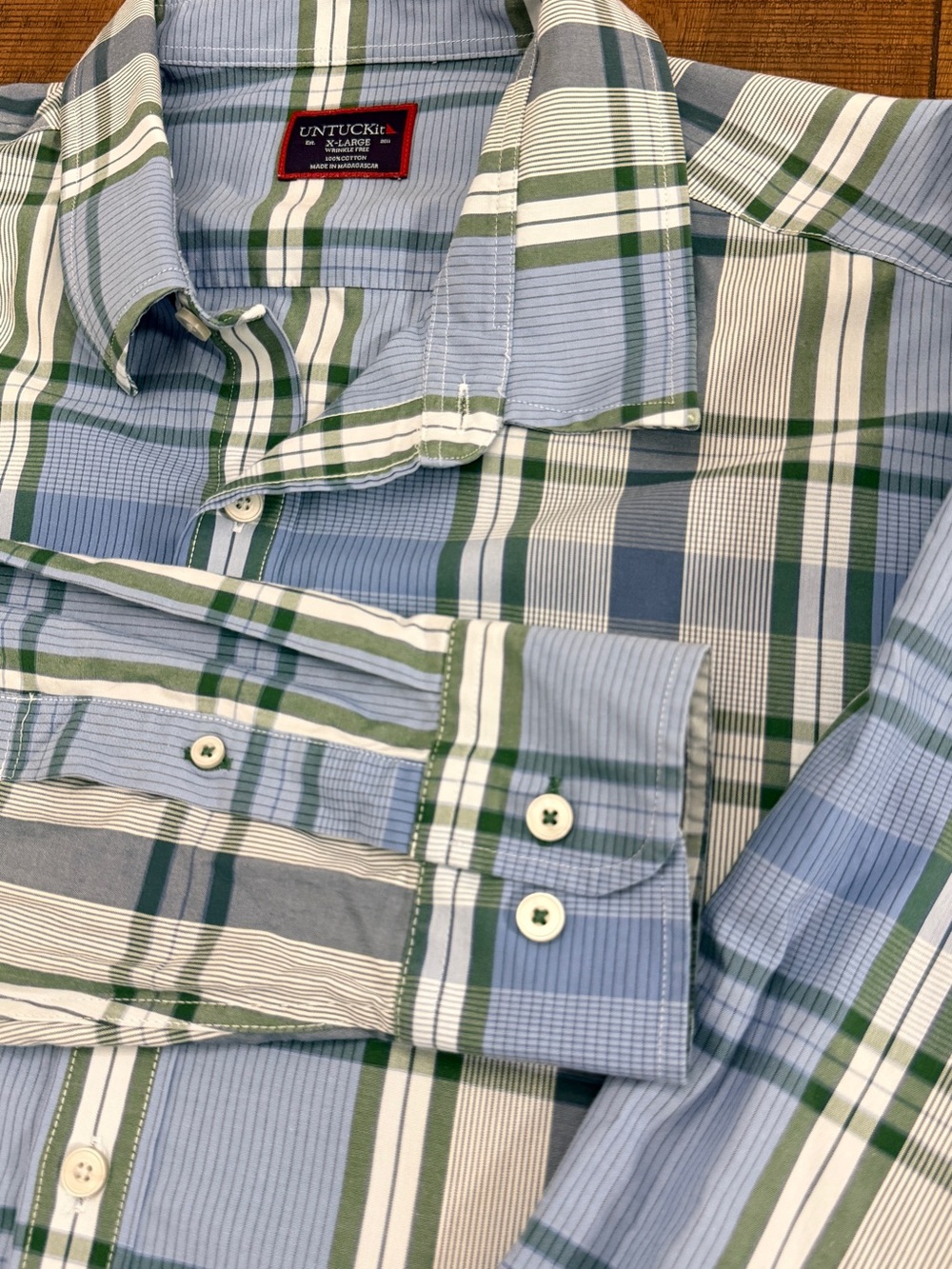 UNTUCKit Blue, Green & White Plaid Casual Button-Down Shirt
